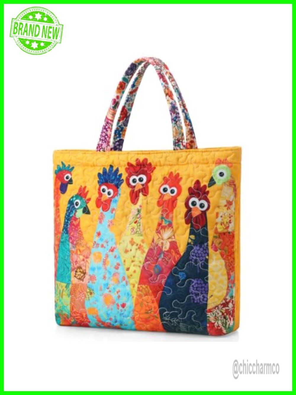 Quilted Tote Bag Polyester Foldable Spacious Shoulder Handbag